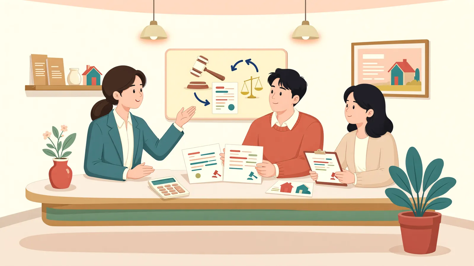 「가집행 경매 뒤 판결이 뒤집히면, 산 집도 돌려줘야 할까?」 상황을 그린 삽화