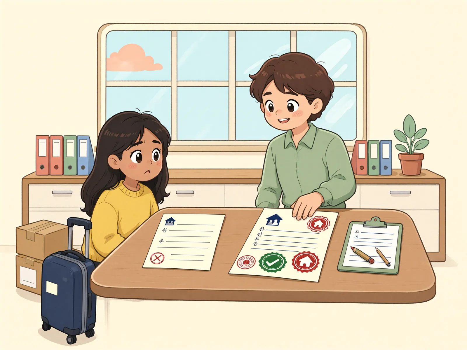 「전입신고 없이 살다 뒤늦게 한 임차권등기, 먼저 잡힌 근저당권을 이길 수 있을까」 상황을 그린 삽화