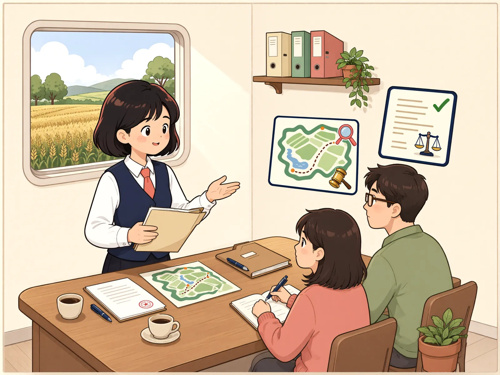 「농지 이전등기 소송, 자격증명은 언제 필요할까?」 상황을 그린 삽화
