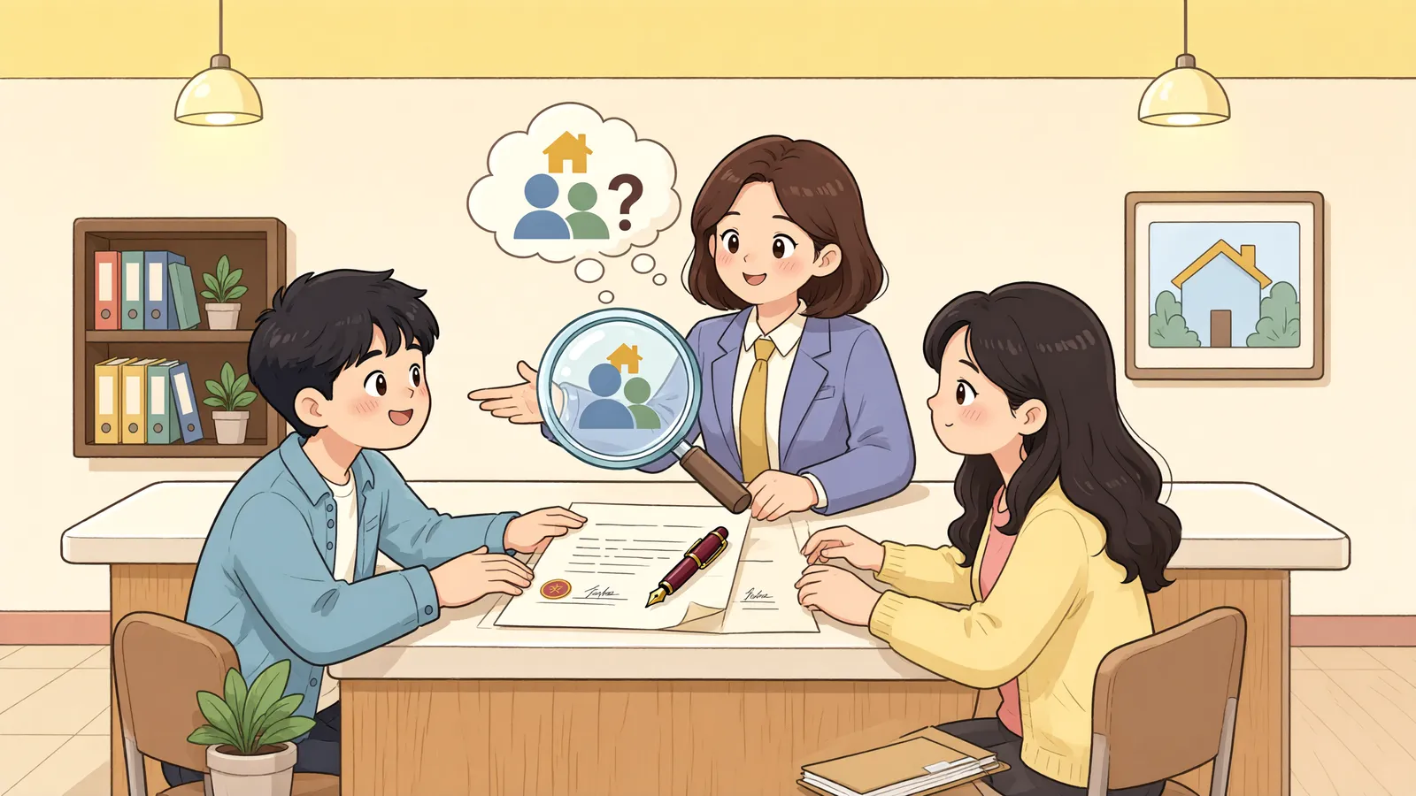 「계약서엔 한 사람, 점포엔 두 사람」 상황을 그린 삽화