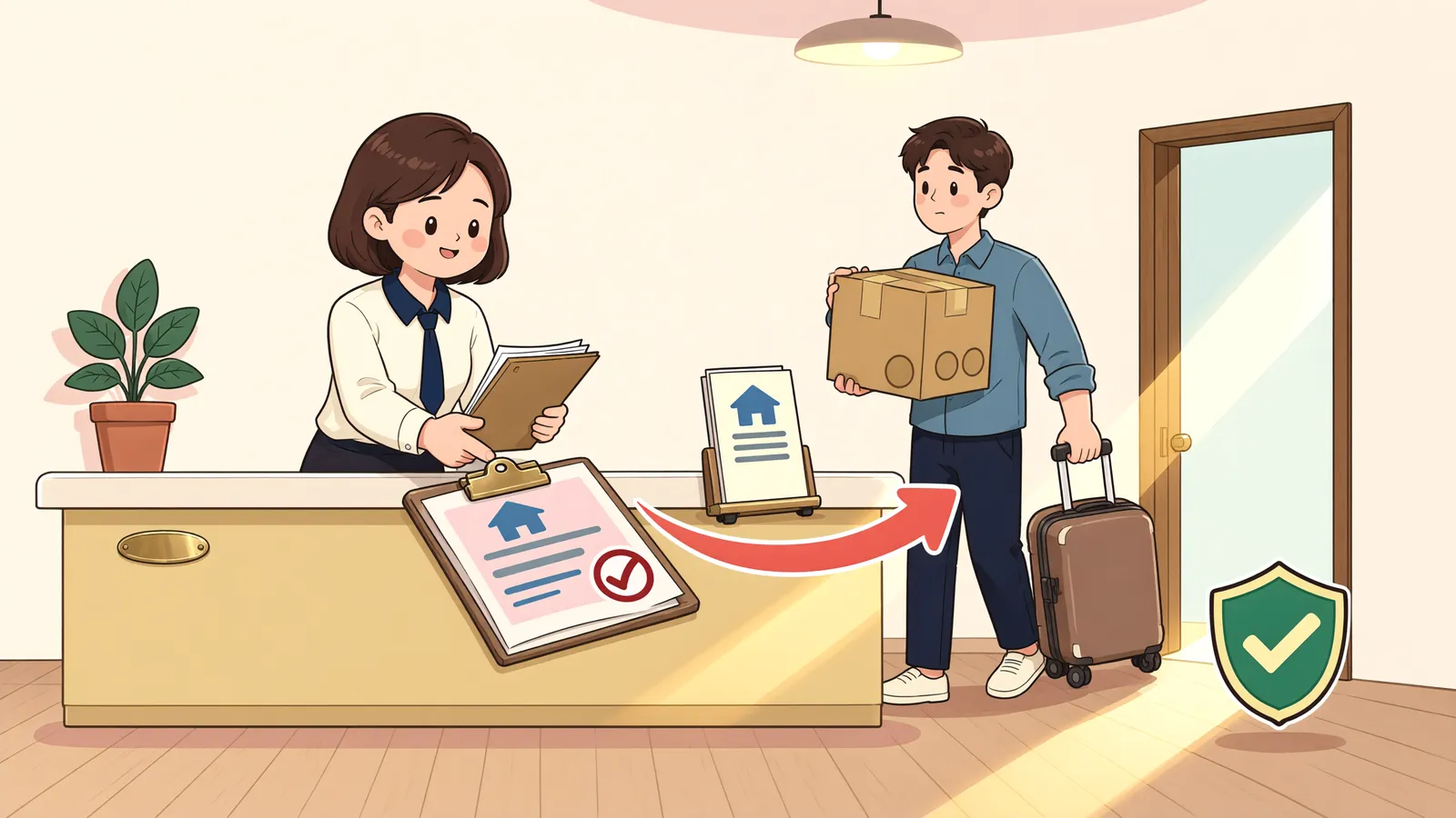「잠깐 옮긴 주민등록, 대항력은 그대로일까?」 상황을 그린 삽화