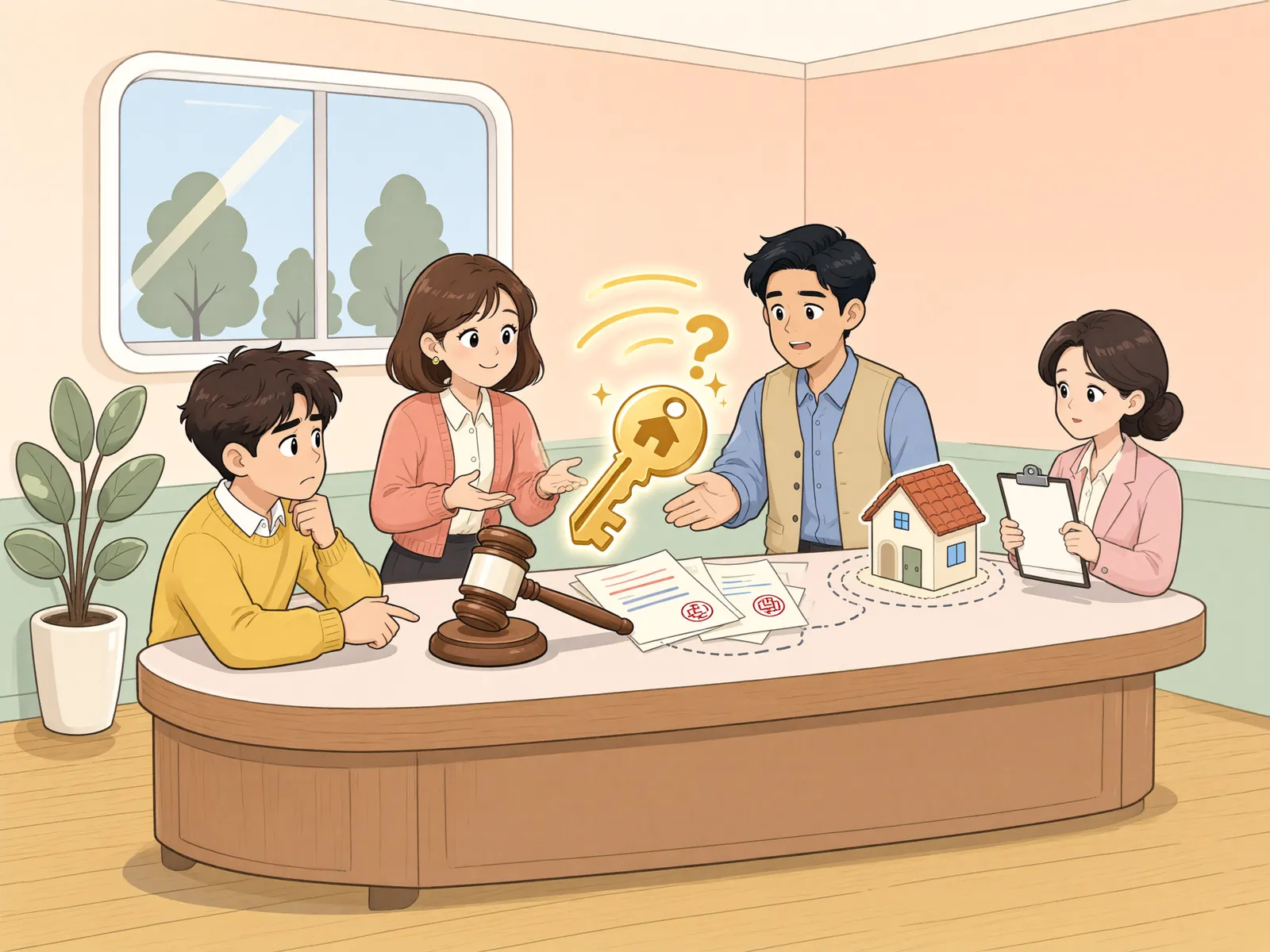 「경매에 함께 팔렸다고 남의 건물까지 내 것이 될까」 상황을 그린 삽화