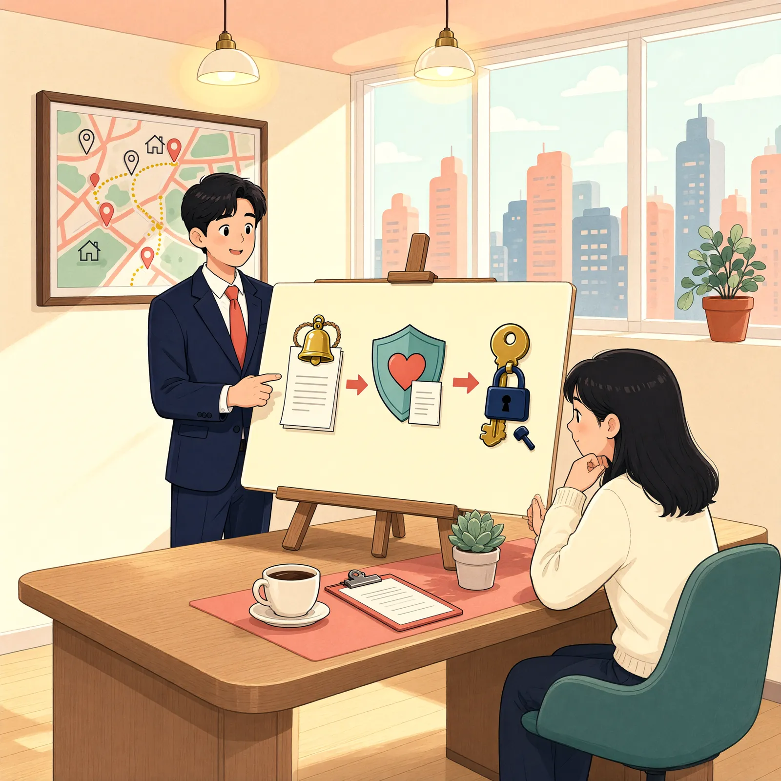 「정기예금으로 빌린 돈을 담보 잡을 수 있을까」 상황을 그린 삽화