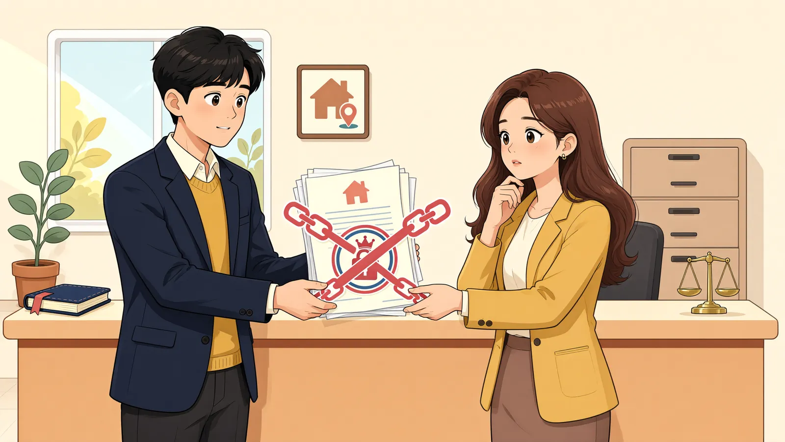 「가압류된 차임채권, 뒤늦게 양수한 사람도 집행할 수 있을까?」 상황을 그린 삽화