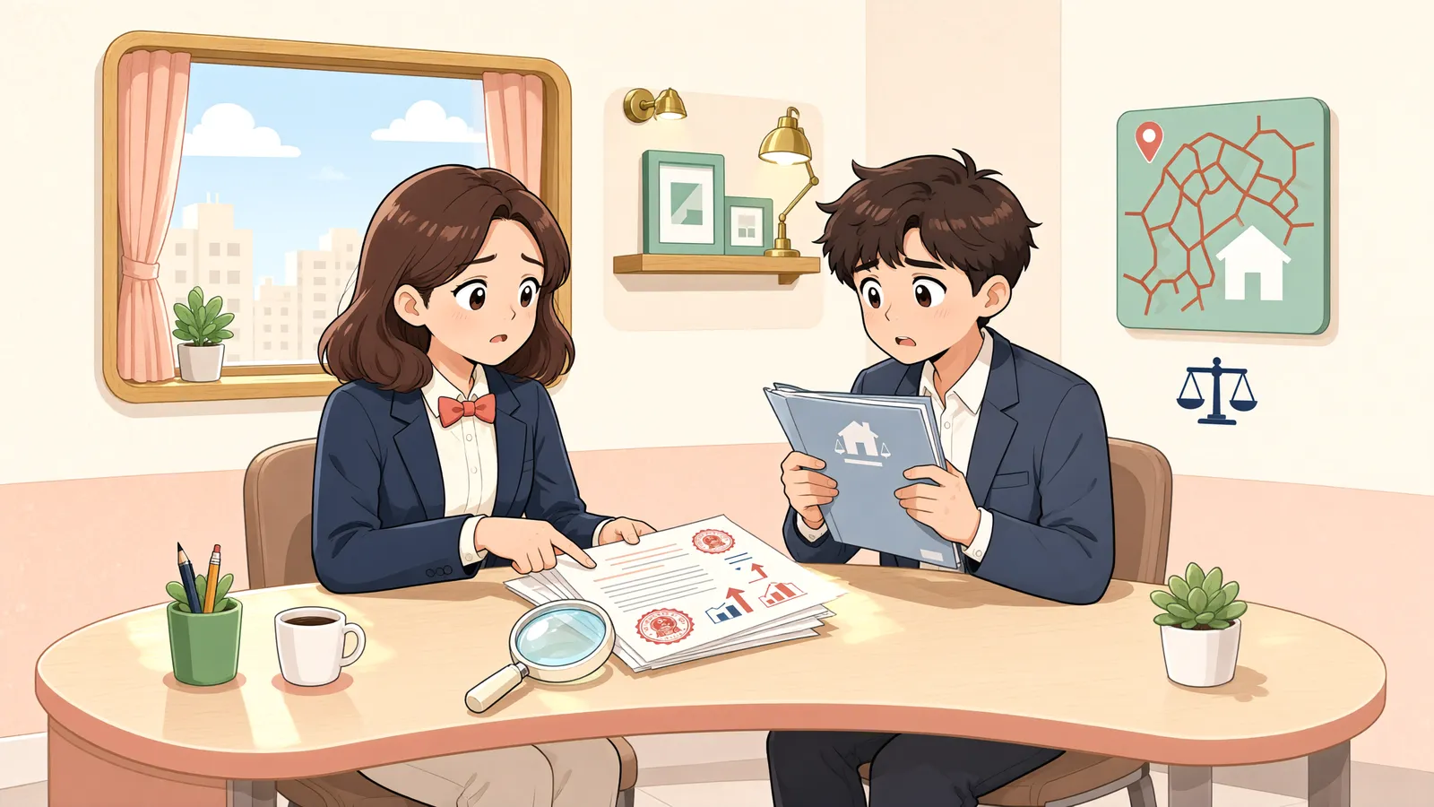 「다운계약서로 시작된 양도세, 곧바로 소송할 수 있을까」 상황을 그린 삽화