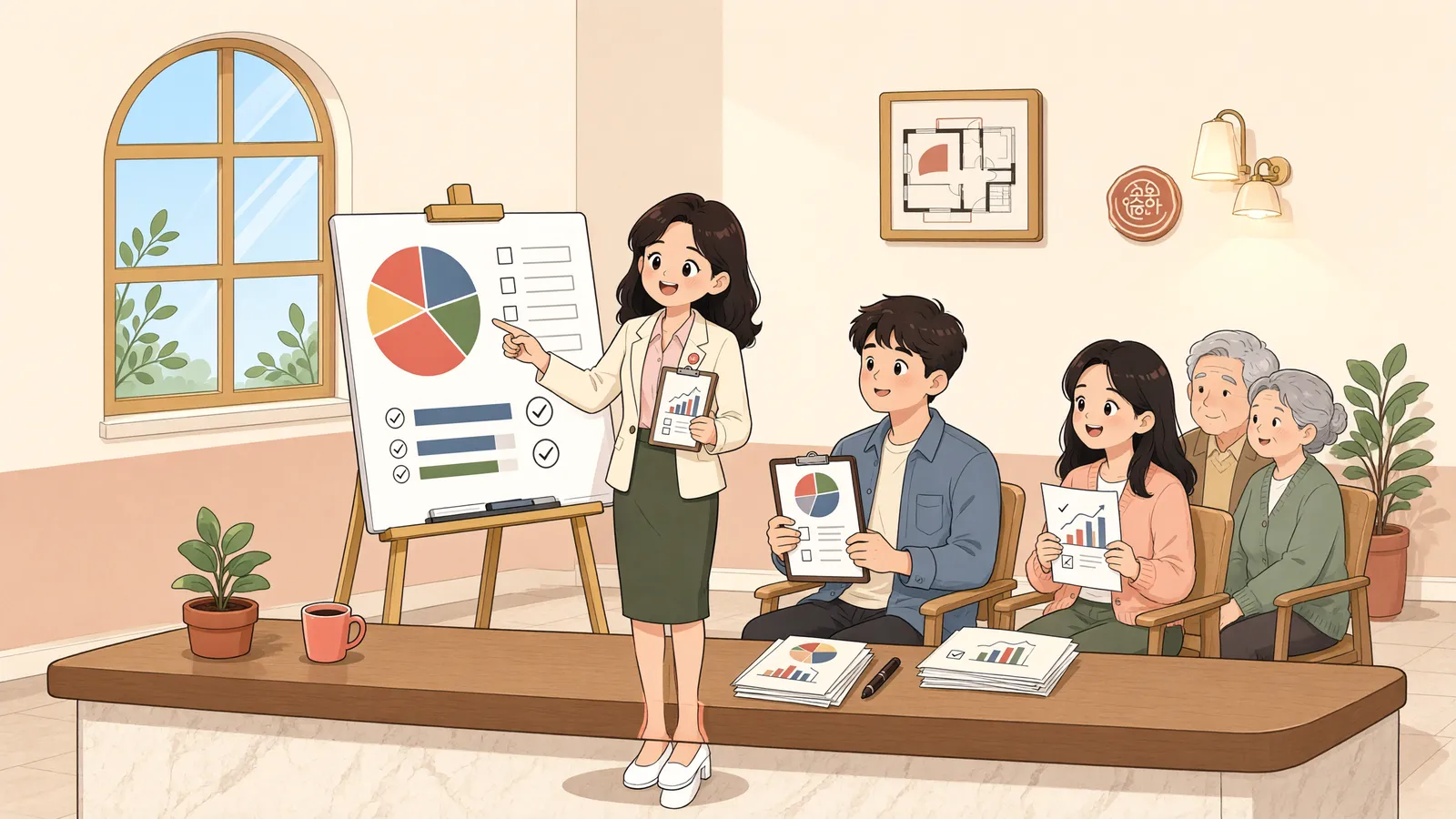 「공유 토지 동의서, 두 사람의 서명으로 충분할까」 상황을 그린 삽화