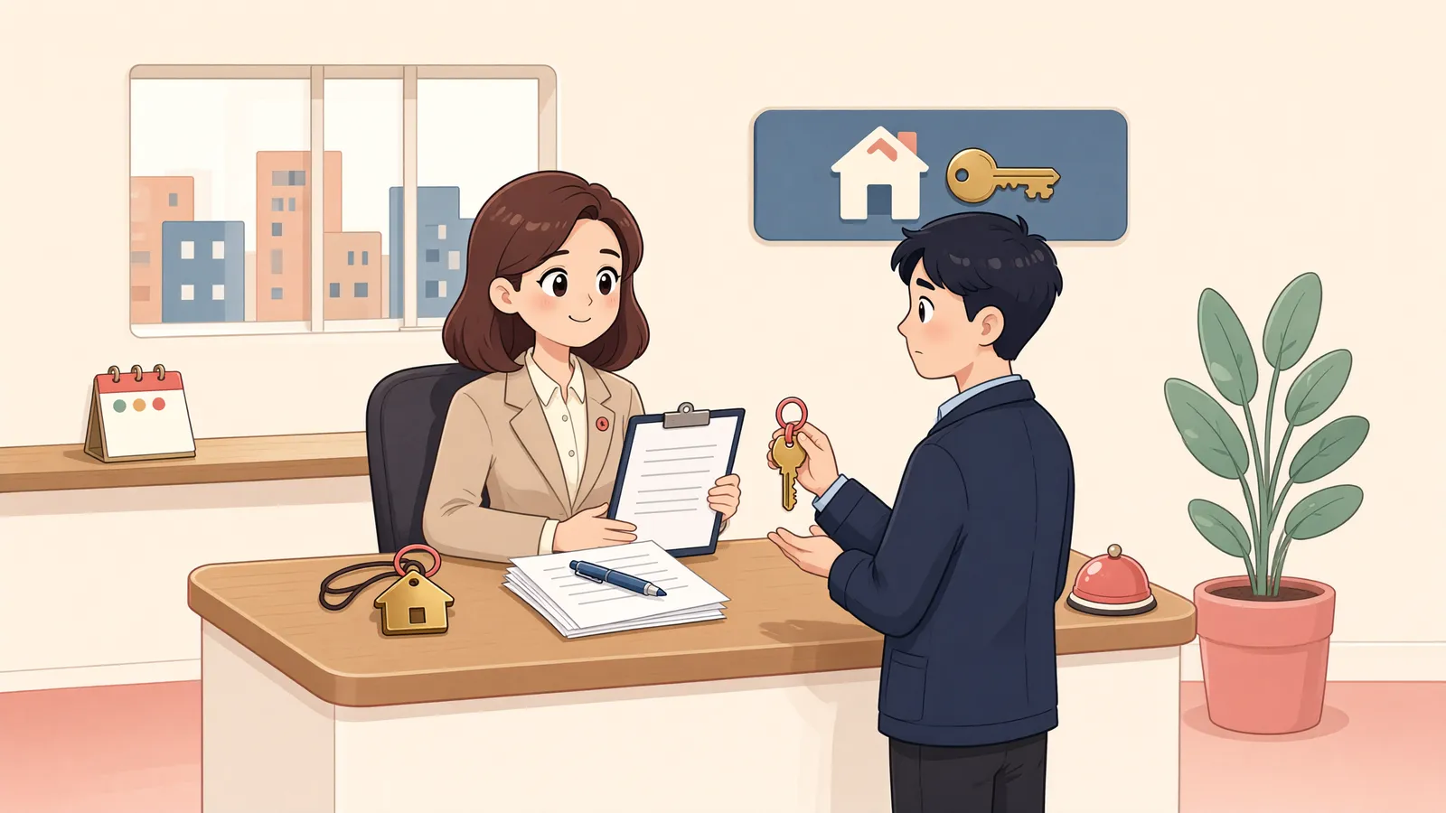 「보증금은 없고 이사 날짜는 다가올 때」 상황을 그린 삽화
