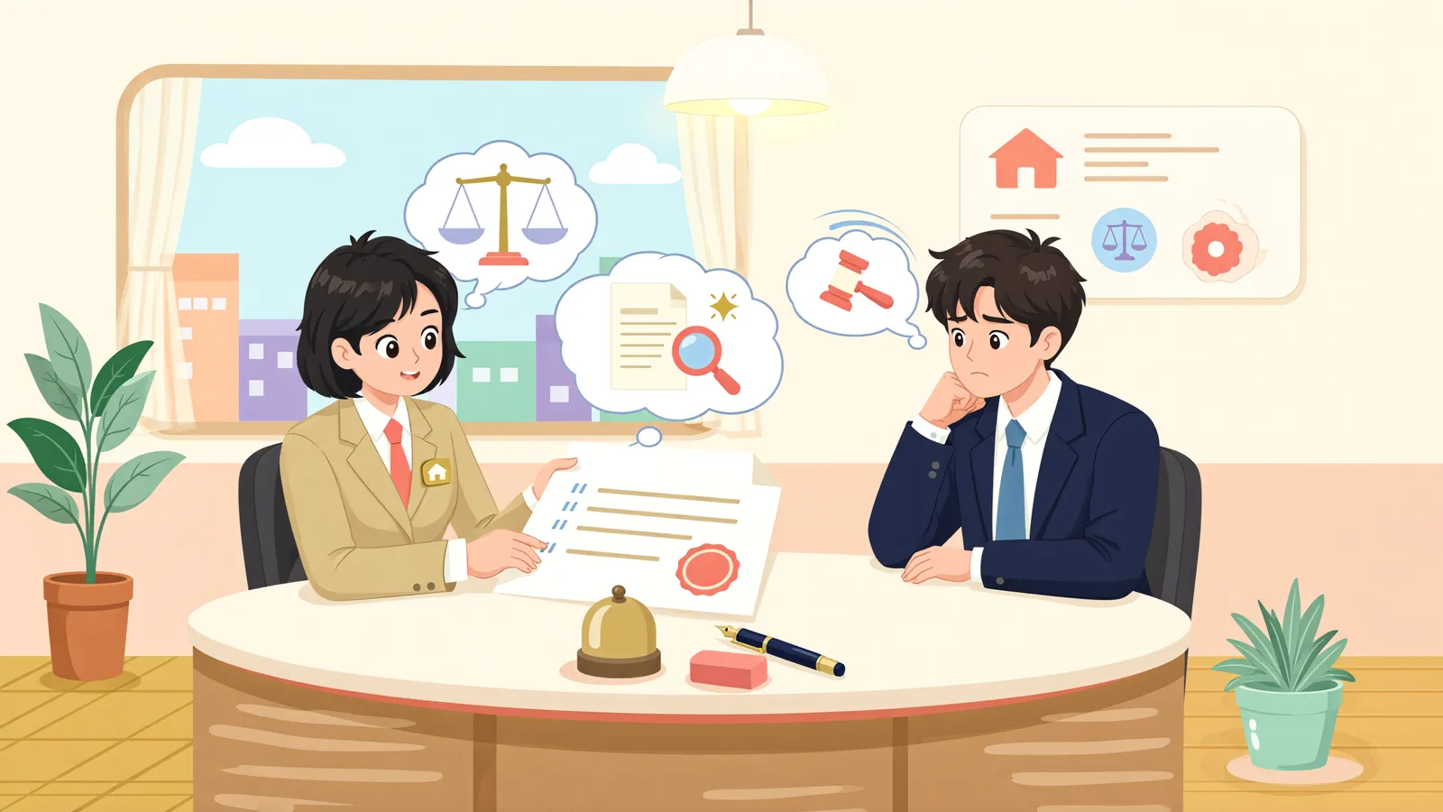 「시유지 묘목장을 비워야 한다면, 나무값을 청구할 수 있을까」 상황을 그린 삽화
