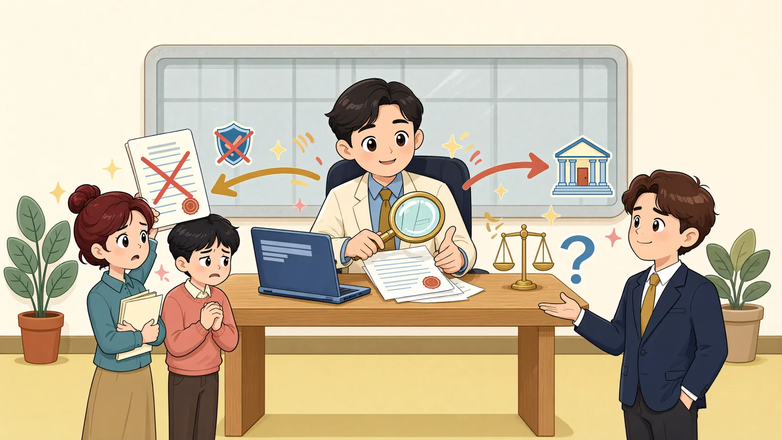 「이미 패소한 등기청구, 대위소송으로 되살릴 수 있을까」 상황을 그린 삽화