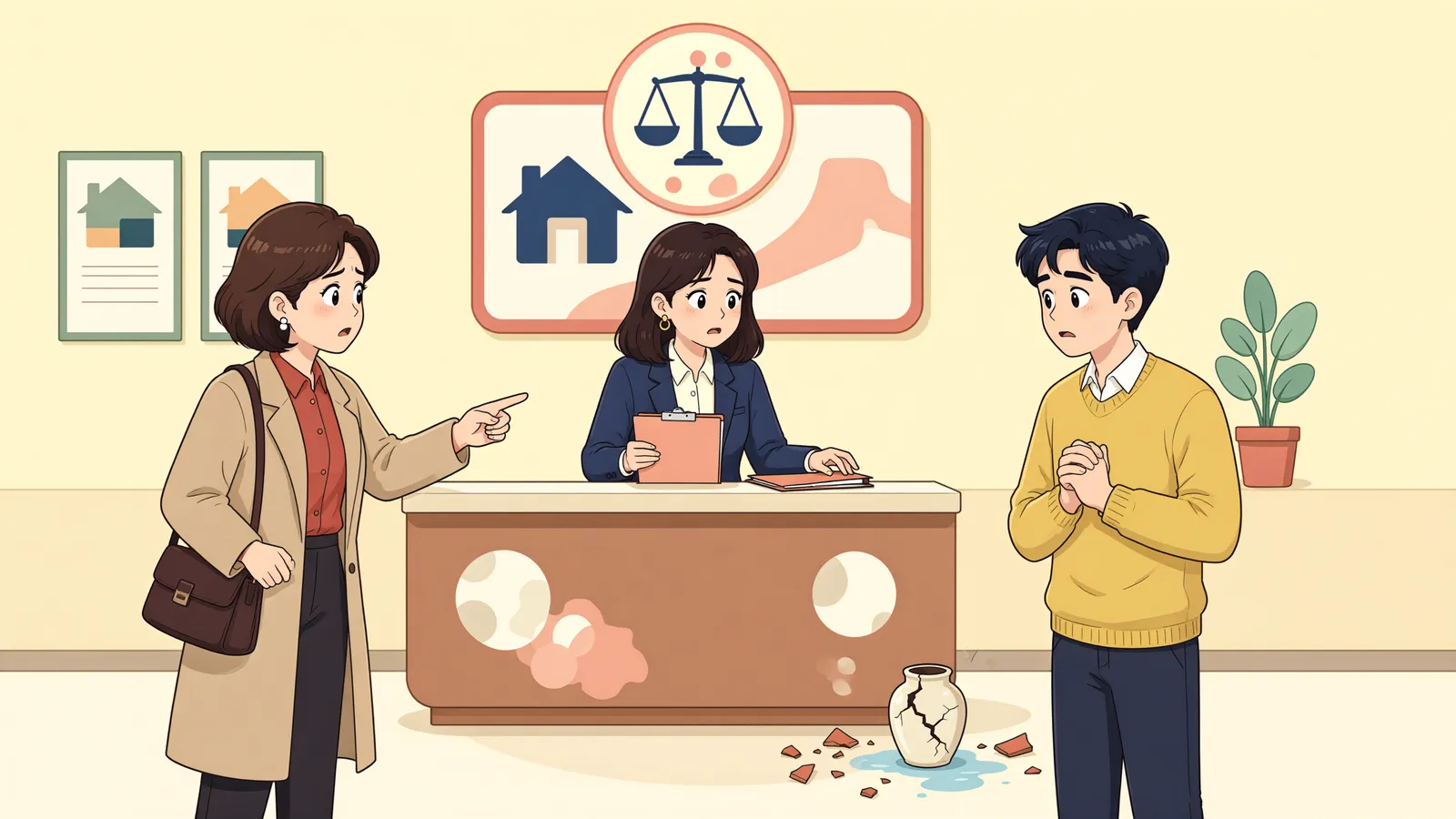 「수선 공사 중 난 불, 임대인에게도 책임을 물을 수 있을까」 상황을 그린 삽화
