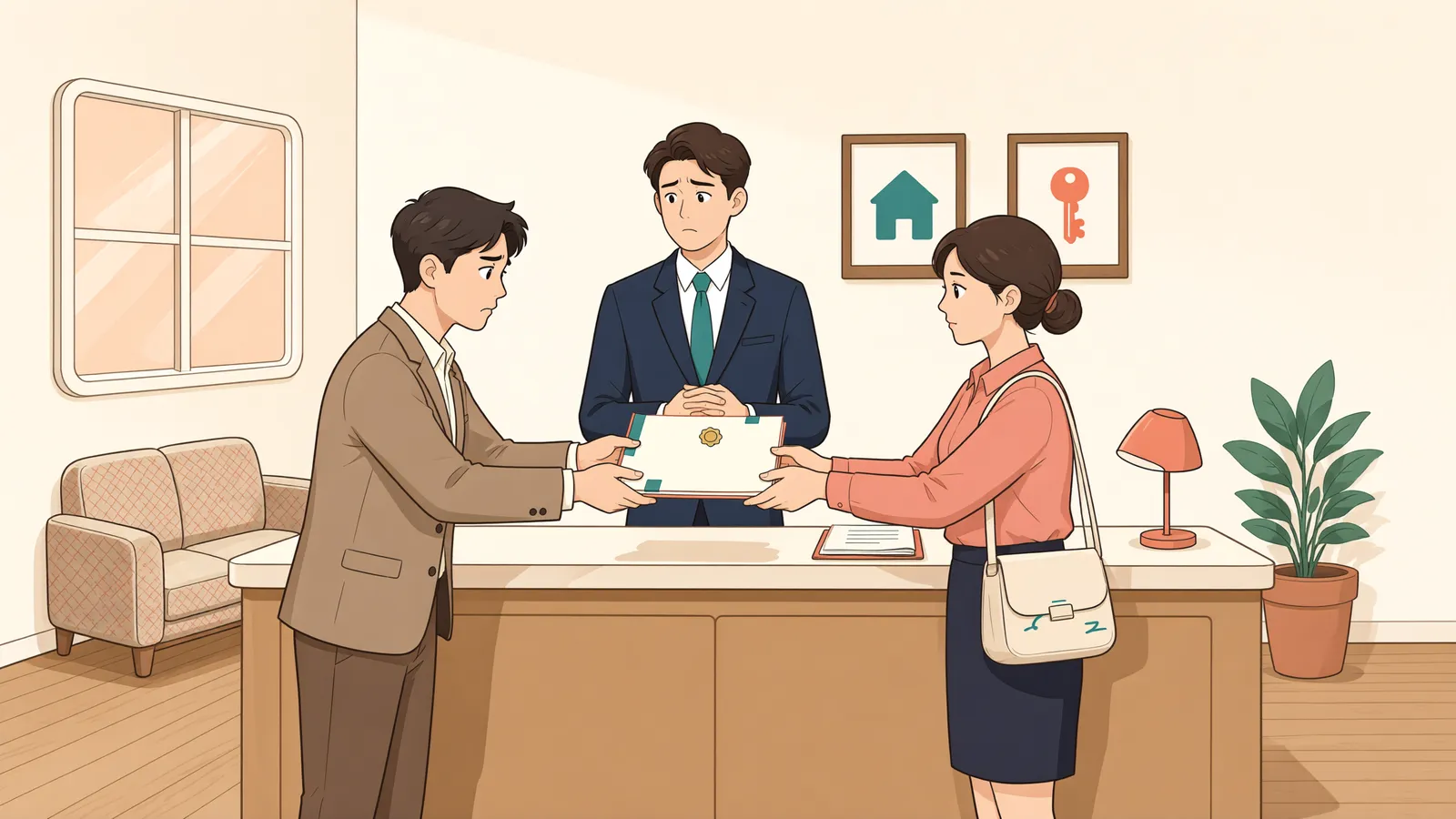 「유일한 부동산을 신탁으로 넘기면 채권자가 취소할 수 있을까」 상황을 그린 삽화
