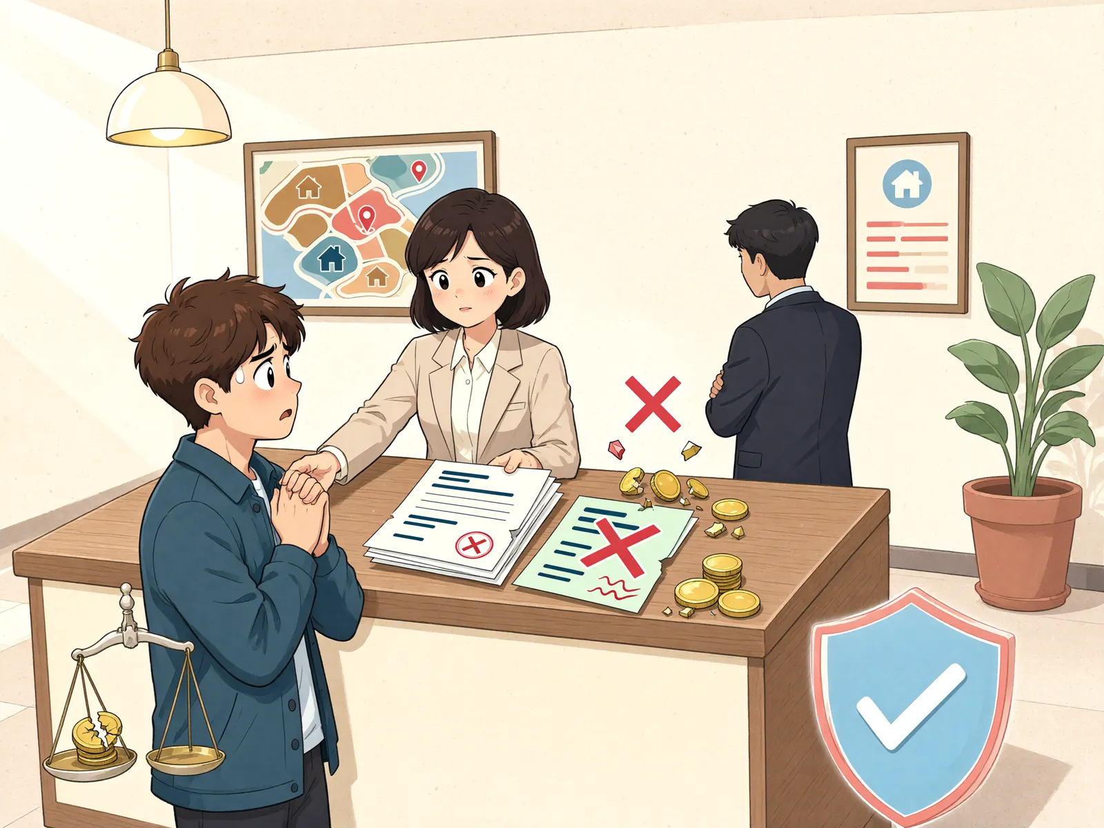 「보증금 반환이 늦어 새집 계약금까지 잃었다면」 상황을 그린 삽화