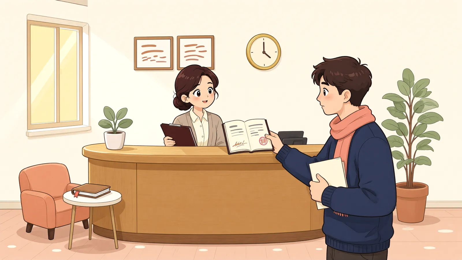 「가게 열쇠만 받으면 끝? 상가 보증금 지키는 확정일자」 상황을 그린 삽화