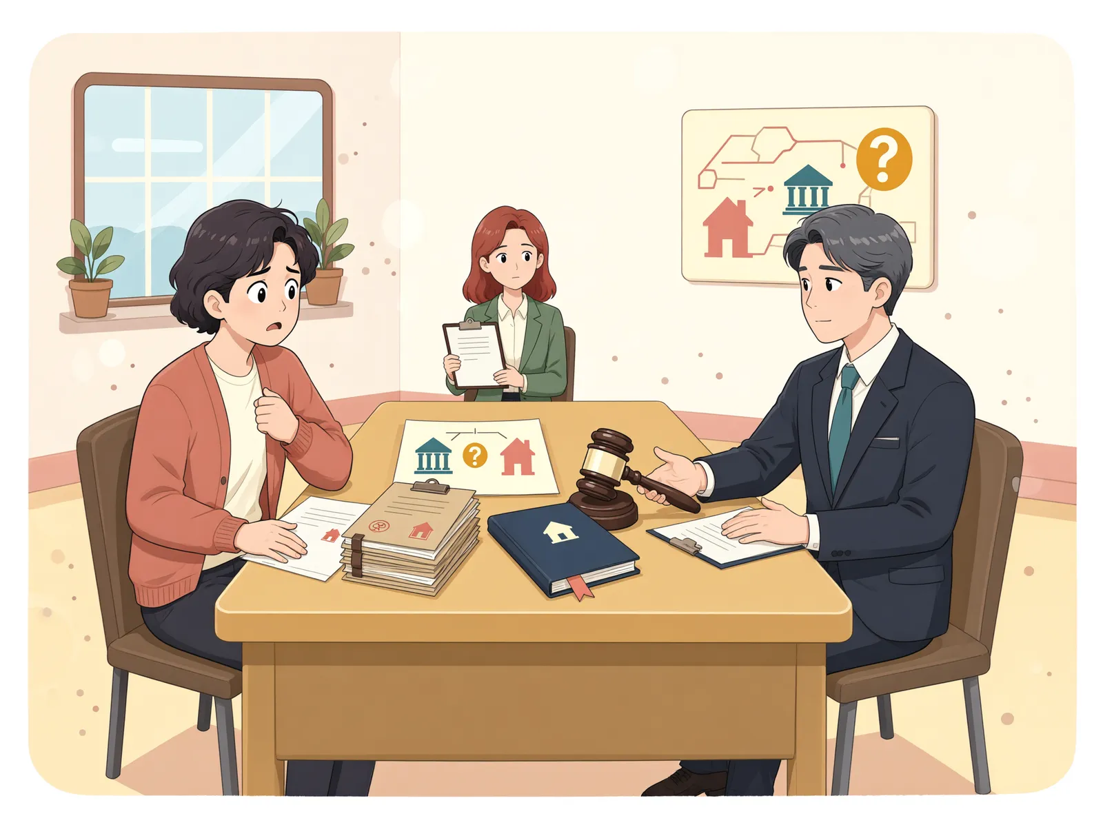 「전세권 있는 건물, 다른 부동산과 함께 공매할 수 있을까?」 상황을 그린 삽화