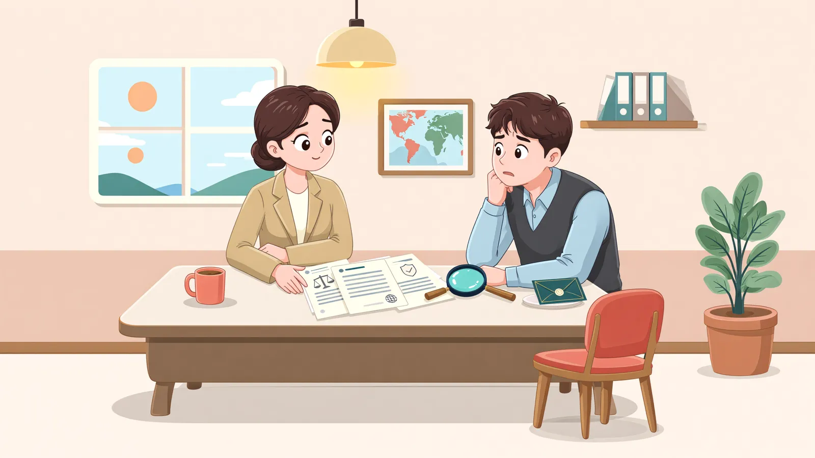 「외국에서 받은 판결, 국내 부동산에 바로 집행할 수 있을까」 상황을 그린 삽화