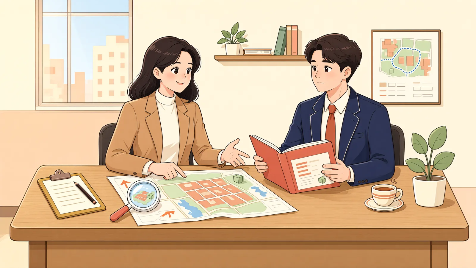 「이웃과 지었다고 개발부담금까지 합산될까」 상황을 그린 삽화