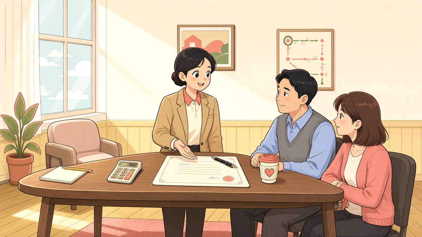 「먼저 보여준 중개사, 나중 계약에도 보수를 받을까」 상황을 그린 삽화