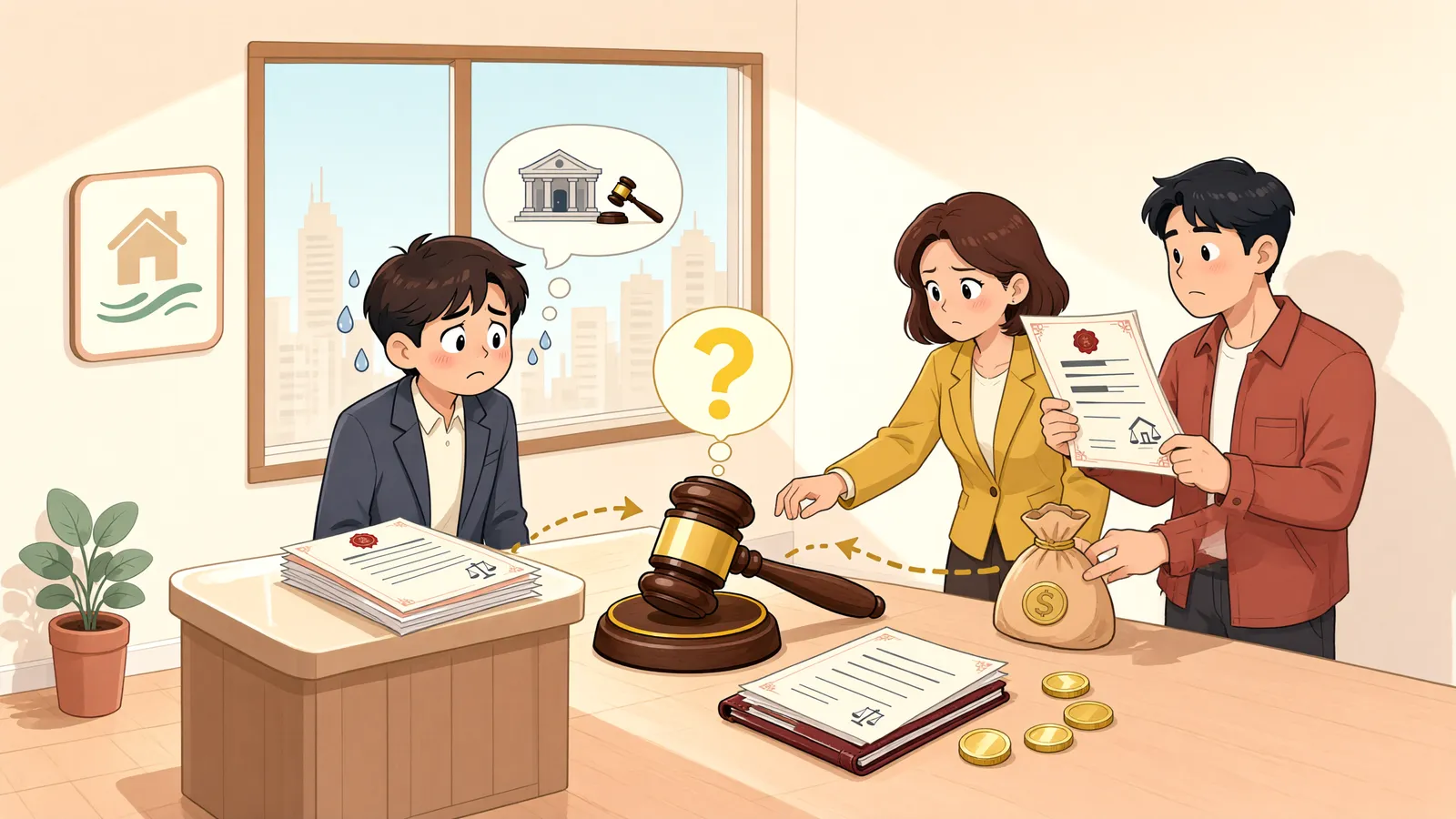 「개인회생 개시 뒤, 채권자취소소송을 낼 수 있을까」 상황을 그린 삽화