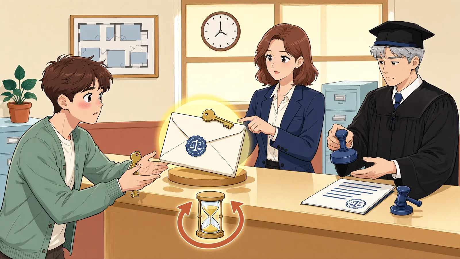 「공탁 뒤 도착한 가압류, 변제 효력은 그대로일까」 상황을 그린 삽화