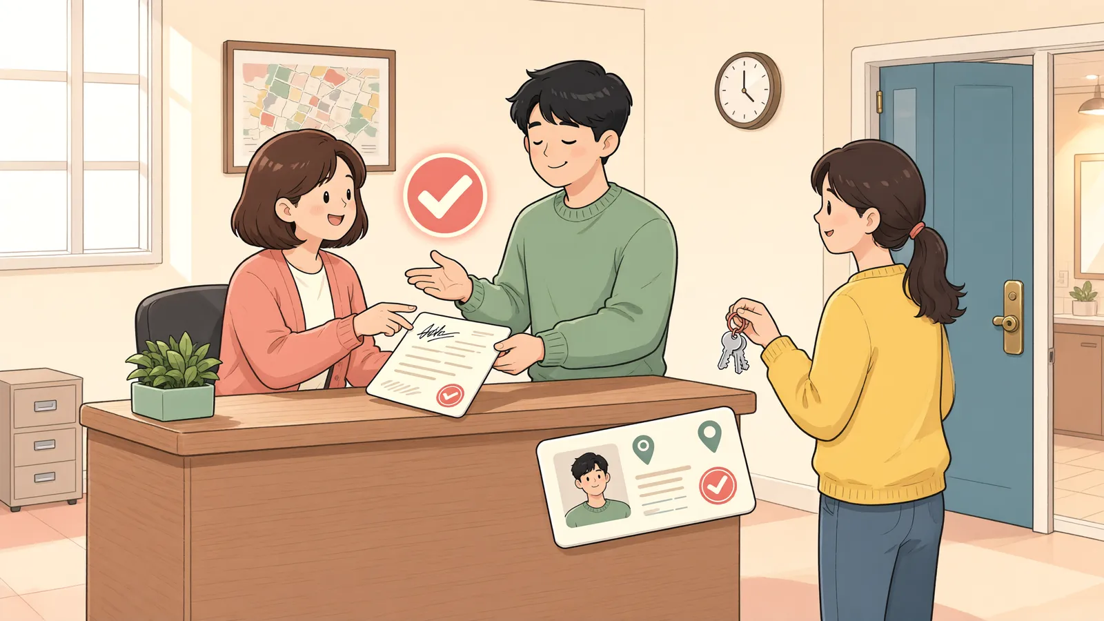 「전차인이 전입신고를 했다면, 임차인의 대항력은?」 상황을 그린 삽화