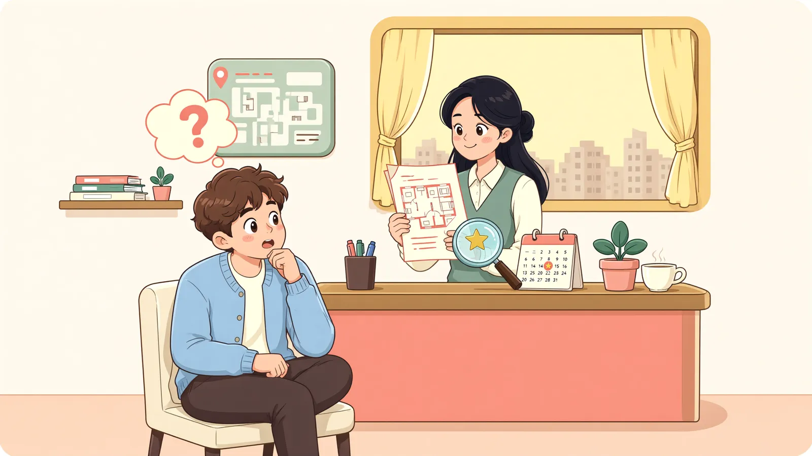 「계약서 날짜만 적으면 끝? 확정일자의 의미」 상황을 그린 삽화
