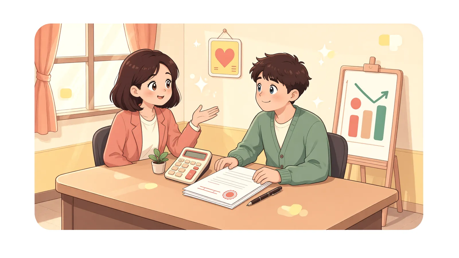 「재계약 월세, 9%까지는 무조건 올릴 수 있을까?」 상황을 그린 삽화