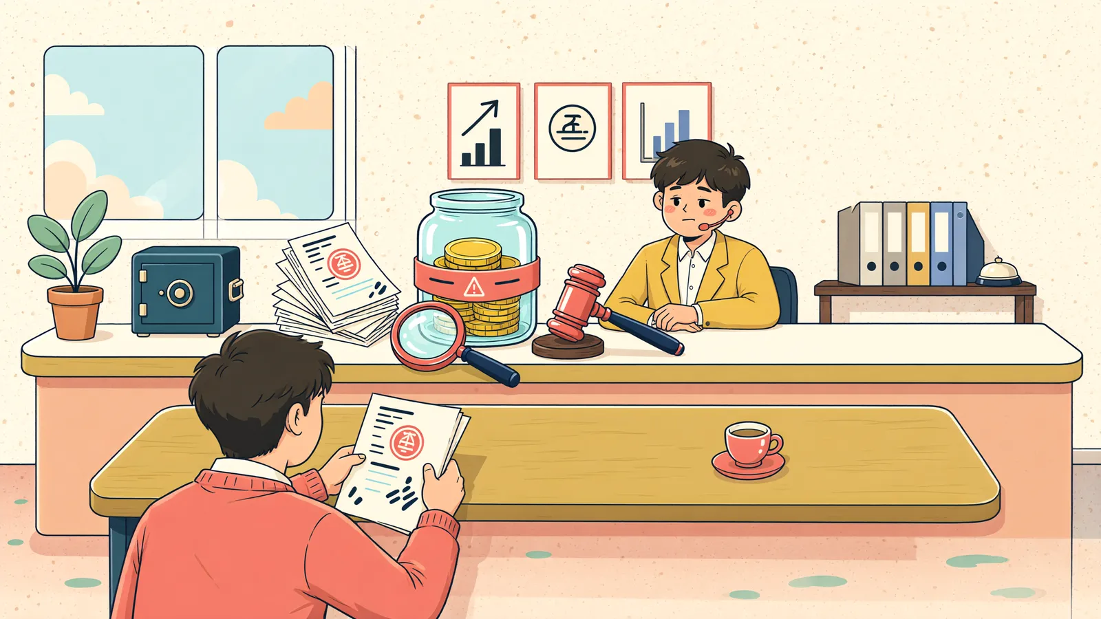 「나중에 들어온 돈도 가압류된 걸까?」 상황을 그린 삽화