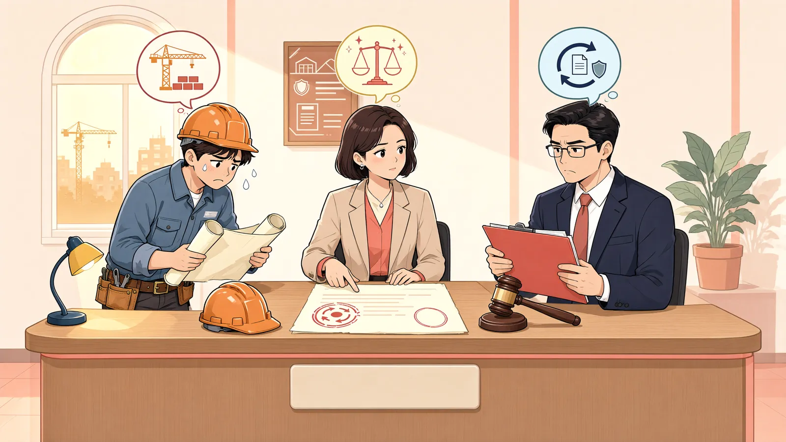 「기성 공사대금, 회생절차 밖에서 바로 받을 수 있을까」 상황을 그린 삽화