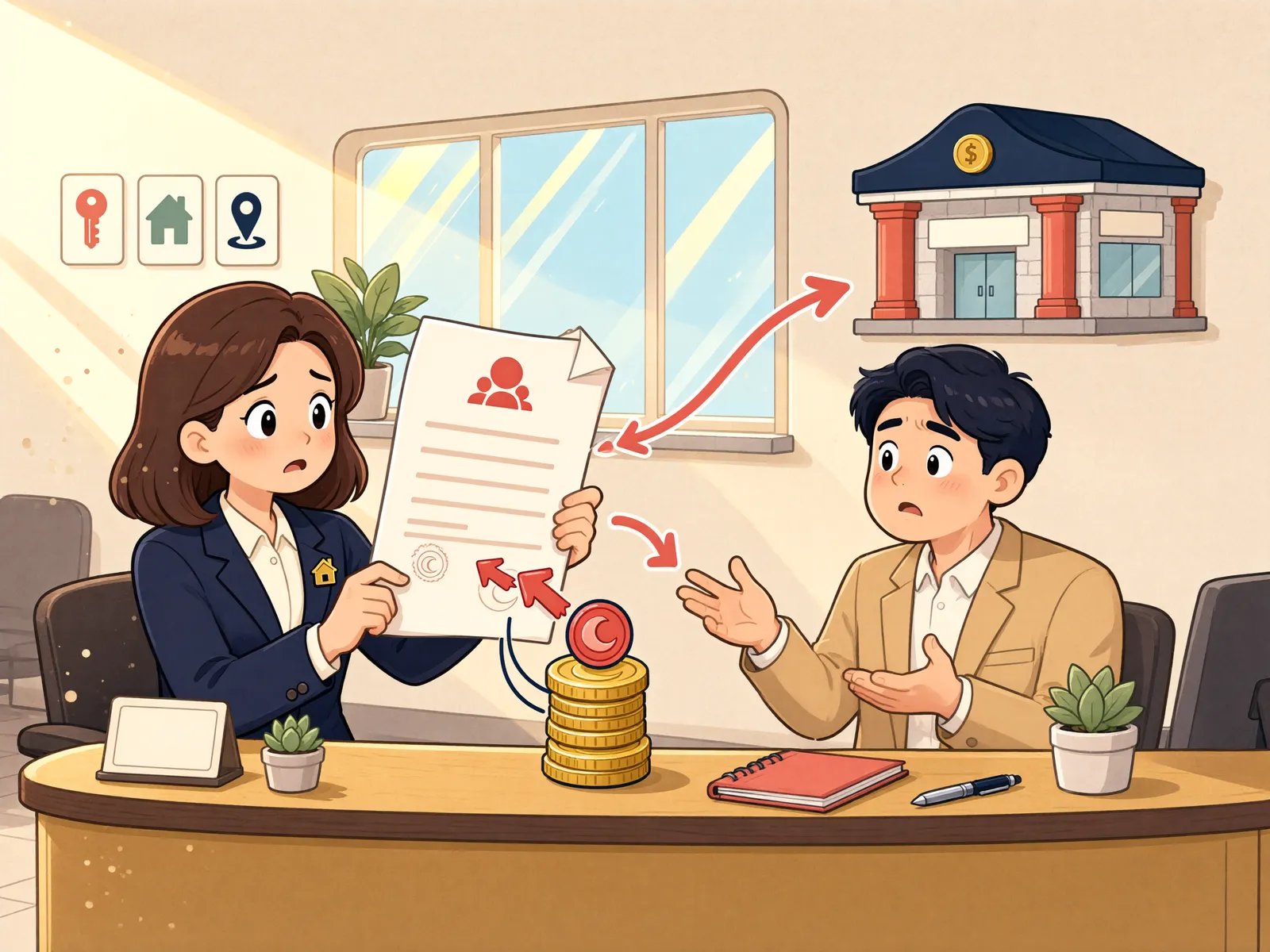 「해외지점 예금까지 압류할 수 있을까?」 상황을 그린 삽화