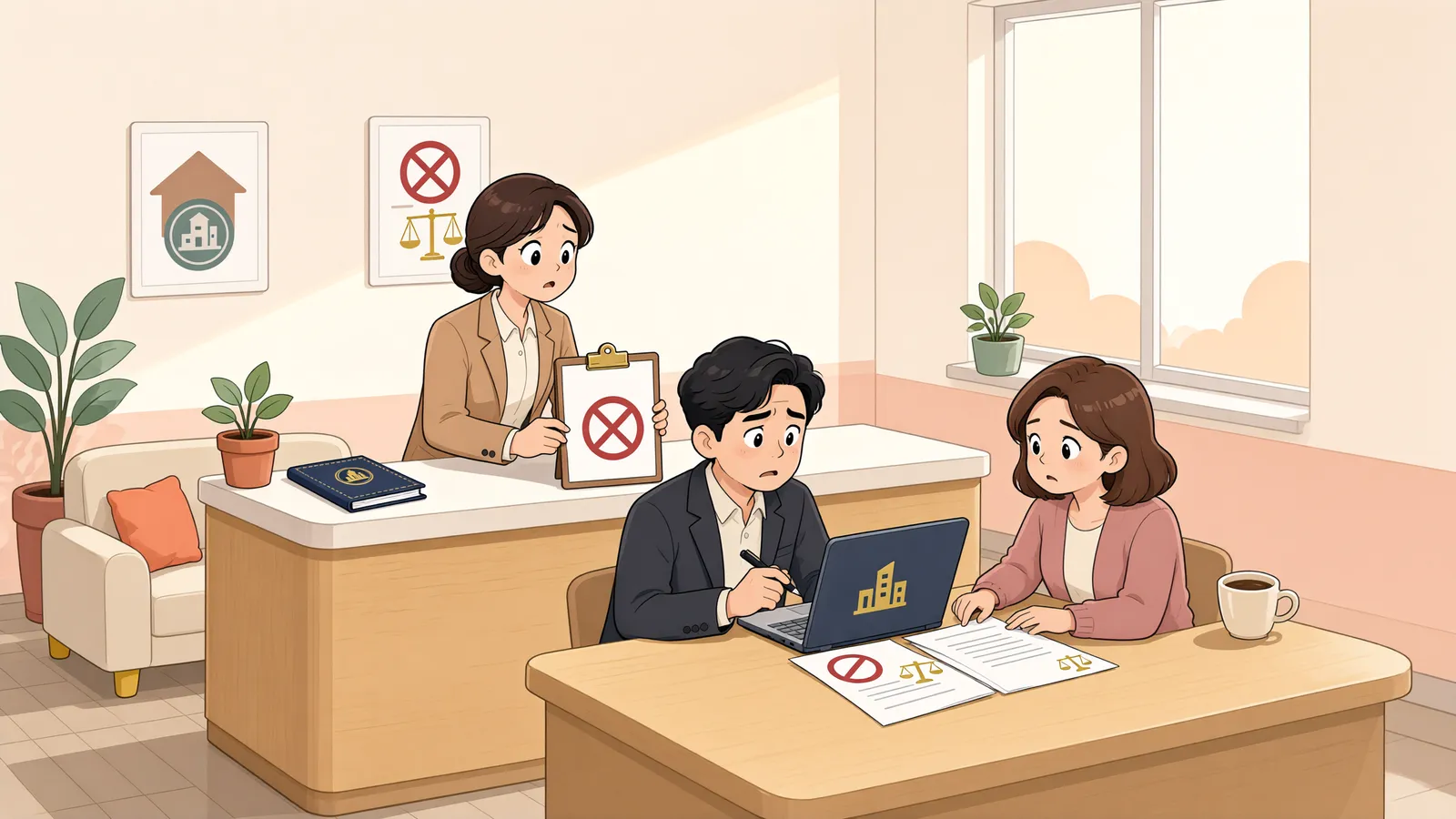 「내가 부탁한 적 없는 공정증서, 임금 전부명령까지 끝났다면」 상황을 그린 삽화