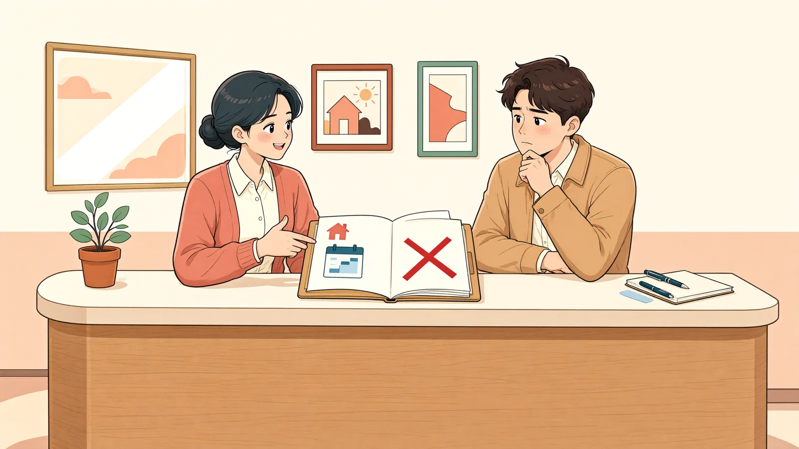 「측량 뒤 드러난 경계, 미리 포기한 시효 주장도 유효할까」 상황을 그린 삽화