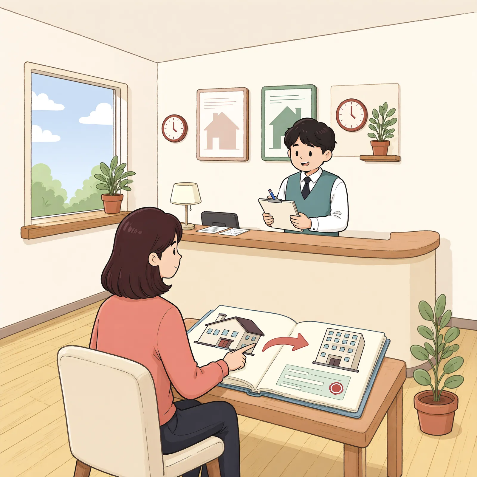 「호수 없는 전입신고, 나중에 바꾸면 괜찮을까?」 상황을 그린 삽화