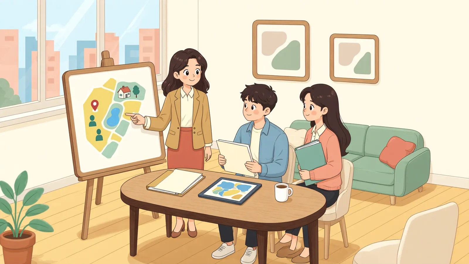 「운전연습장 보상금, 땅주인에게만 지급해도 될까?」 상황을 그린 삽화