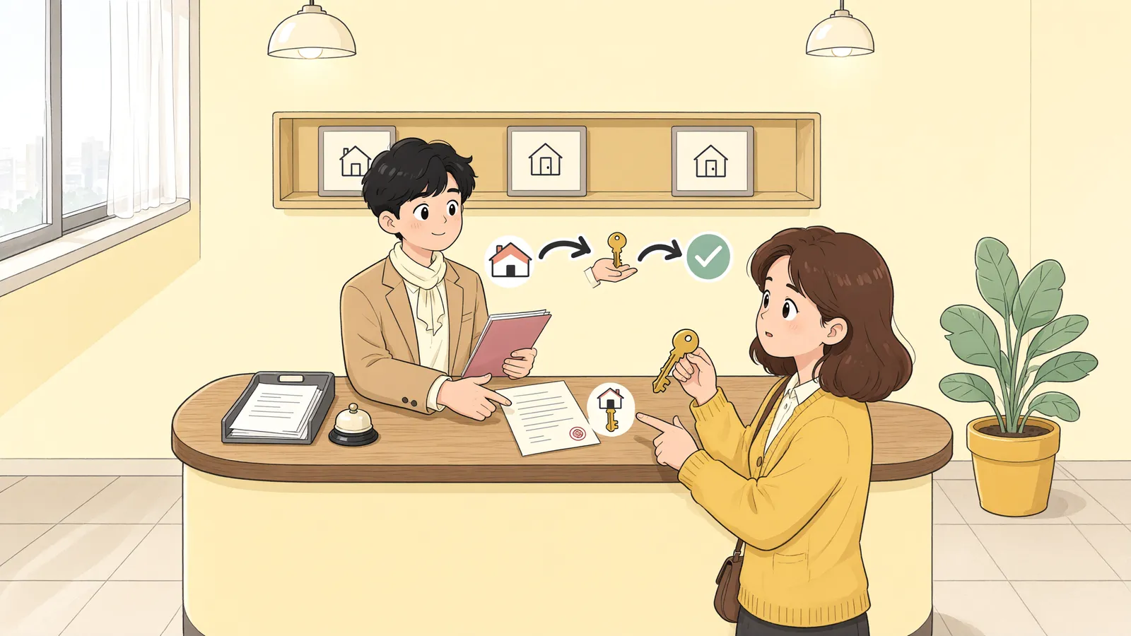 「경매 배당금이 모자랐다면, 먼저 집을 비워야 할까?」 상황을 그린 삽화