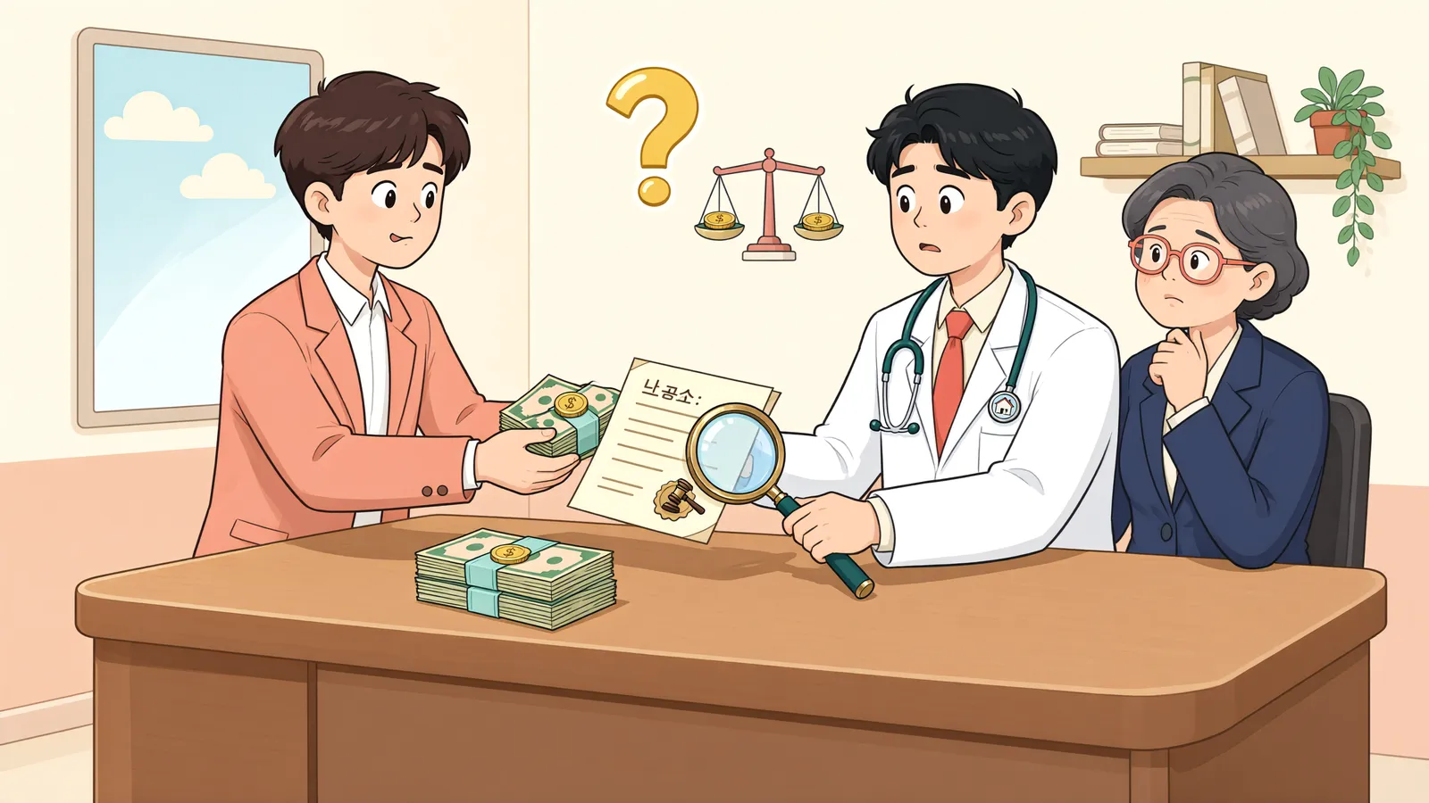 「투자약정은 무효라는데, 건넨 돈까지 돌려받지 못할까요?」 상황을 그린 삽화