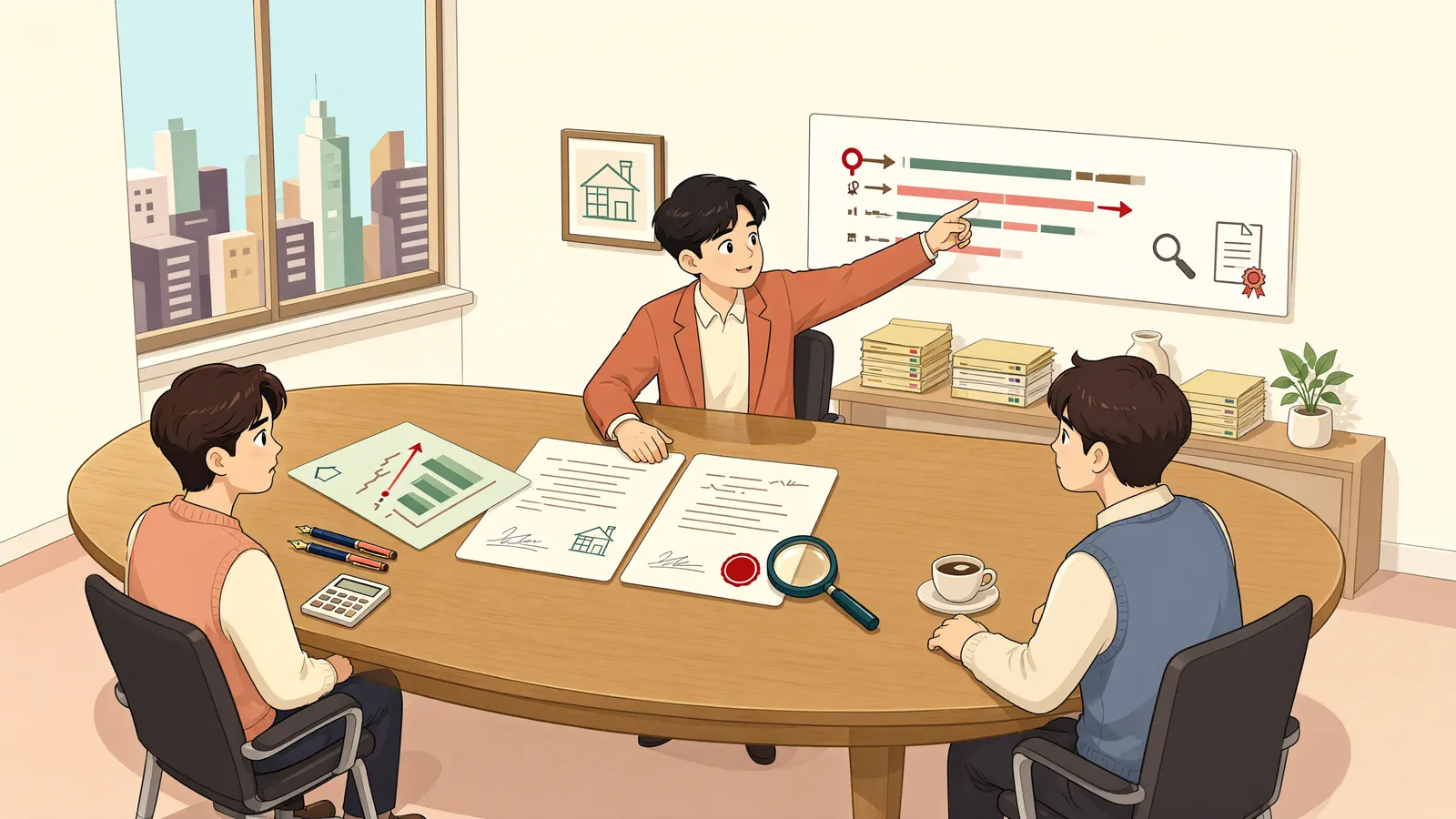 「계약금은 정해도 손해액까지 묶이지는 않습니다」 상황을 그린 삽화