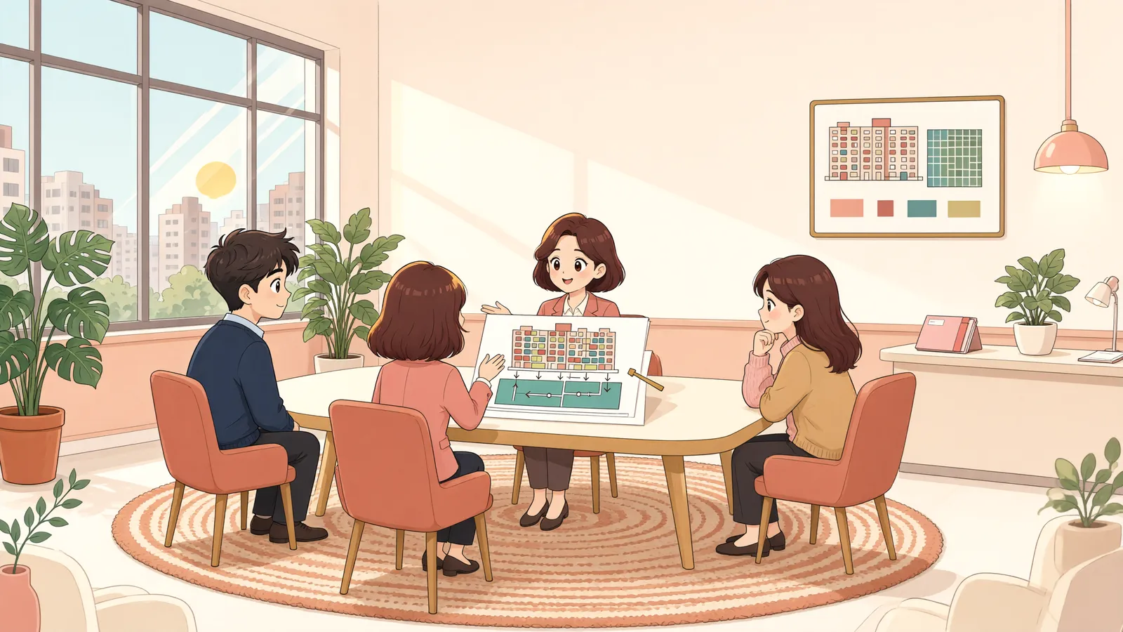 「땅을 함께 점유했는데, 대지 지분도 똑같이 나눌까요?」 상황을 그린 삽화