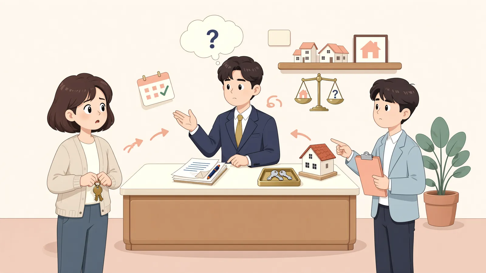 「보증금을 못 받은 채 계약이 끝났다면, 임차권등기부터」 상황을 그린 삽화
