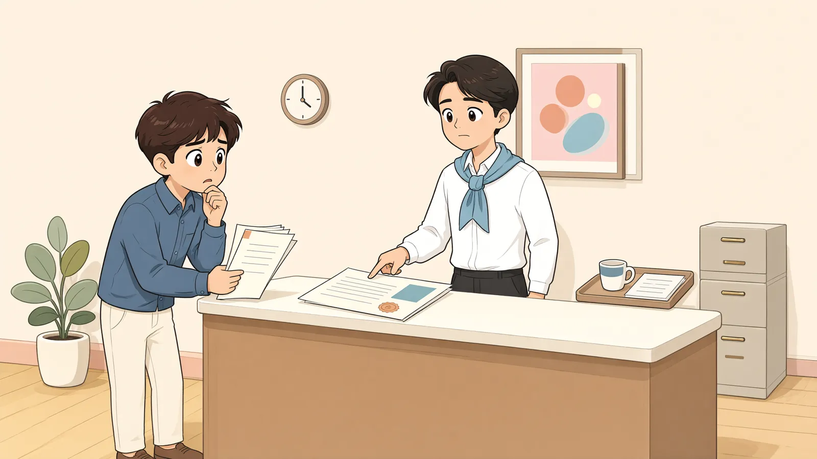 「권리금 양도, 새 임차인을 거절할 수 있는 때」 상황을 그린 삽화