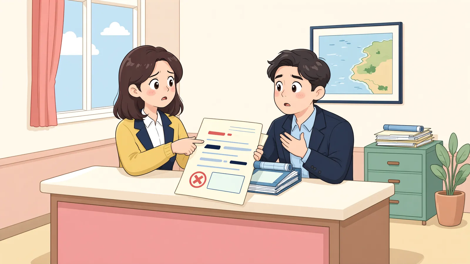 「도면 한 장 빠진 공유수면 허가신청, 거부될 수 있을까」 상황을 그린 삽화