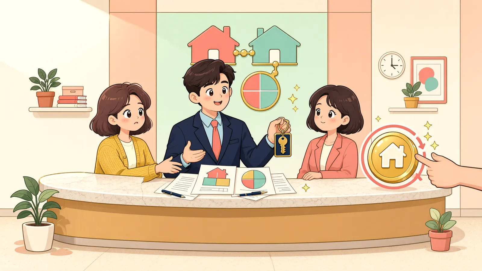 「친구의 토지 지분이 경매로 나왔다면, 공유자의 우선매수권」 상황을 그린 삽화