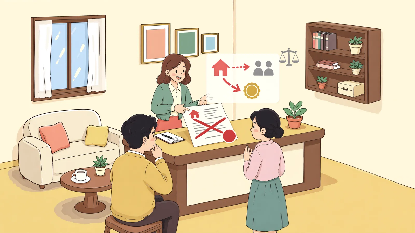 「미성년 자녀 몫을 부모 명의로 옮겼다면, 증여세는?」 상황을 그린 삽화