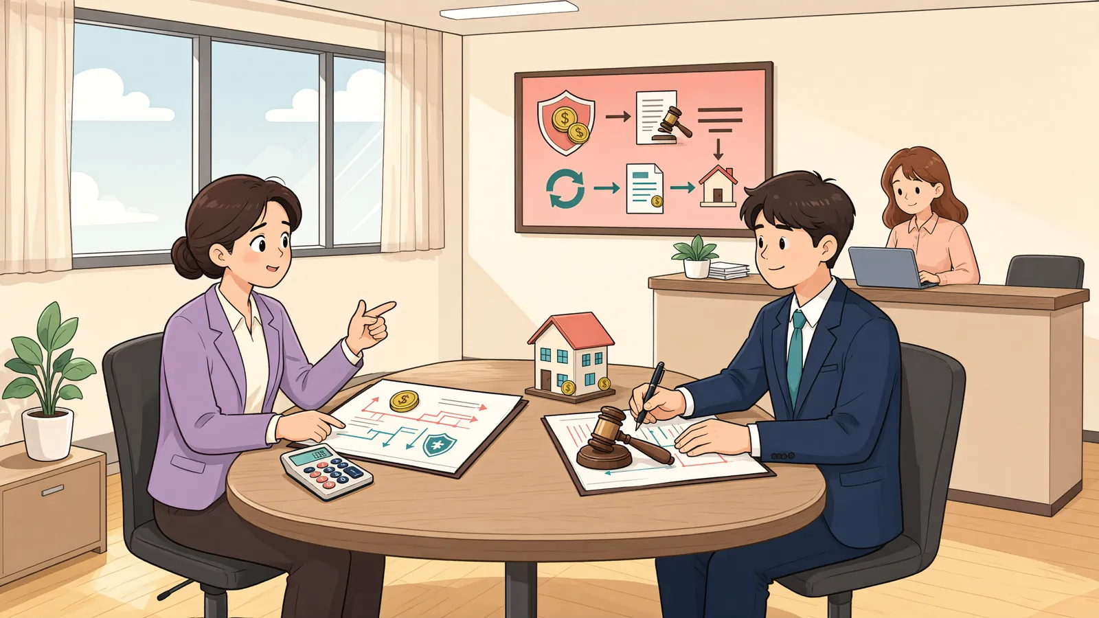 「회생계획 인가 뒤, 공정증서만으로 압류할 수 있을까」 상황을 그린 삽화