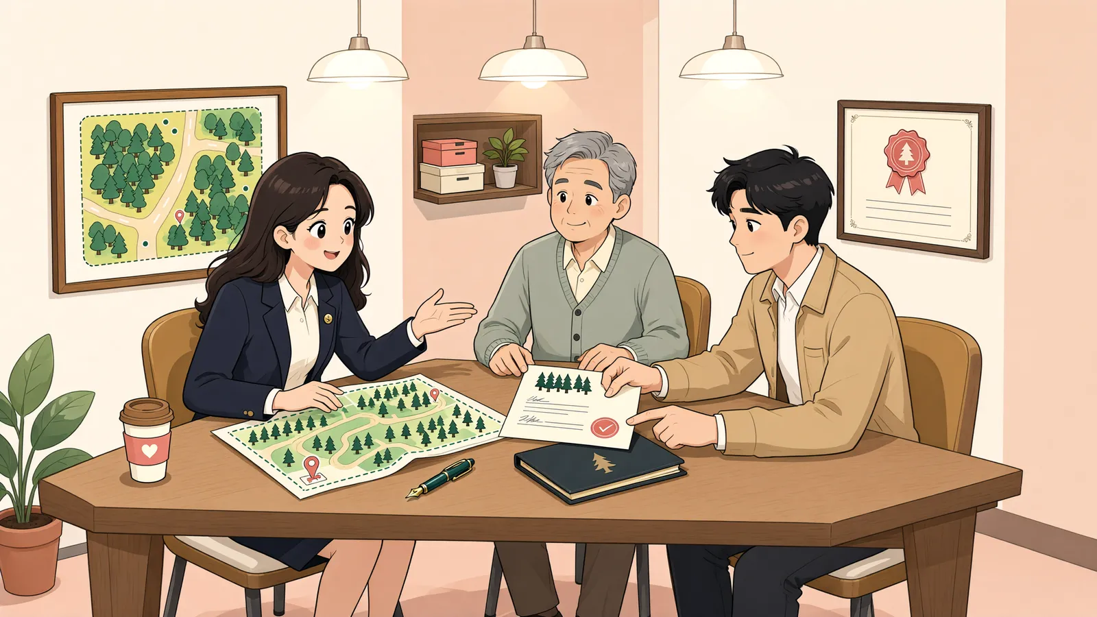 「나무를 샀다고 땅도 쓸 수 있을까?」 상황을 그린 삽화