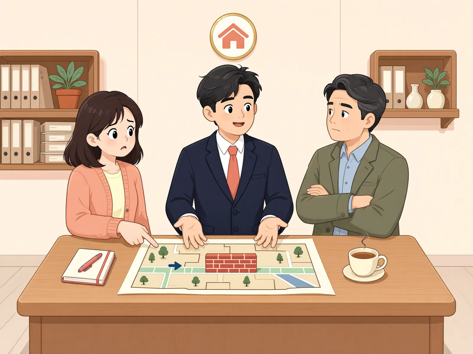「담장을 세운 이웃, 막힌 밭길」 상황을 그린 삽화