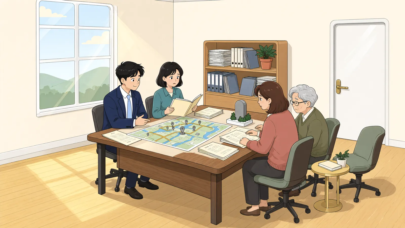 「분묘기지권 지료, 판결 뒤 2년을 채워야만 소멸을 청구할 수 있을까」 상황을 그린 삽화