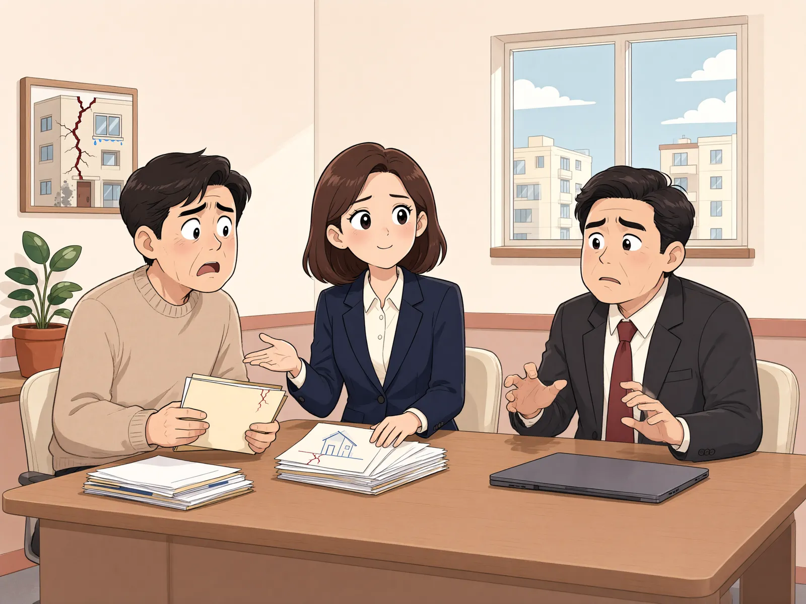 「분양도면엔 없던 시설물, 철거까지 요구할 수 있을까」 상황을 그린 삽화