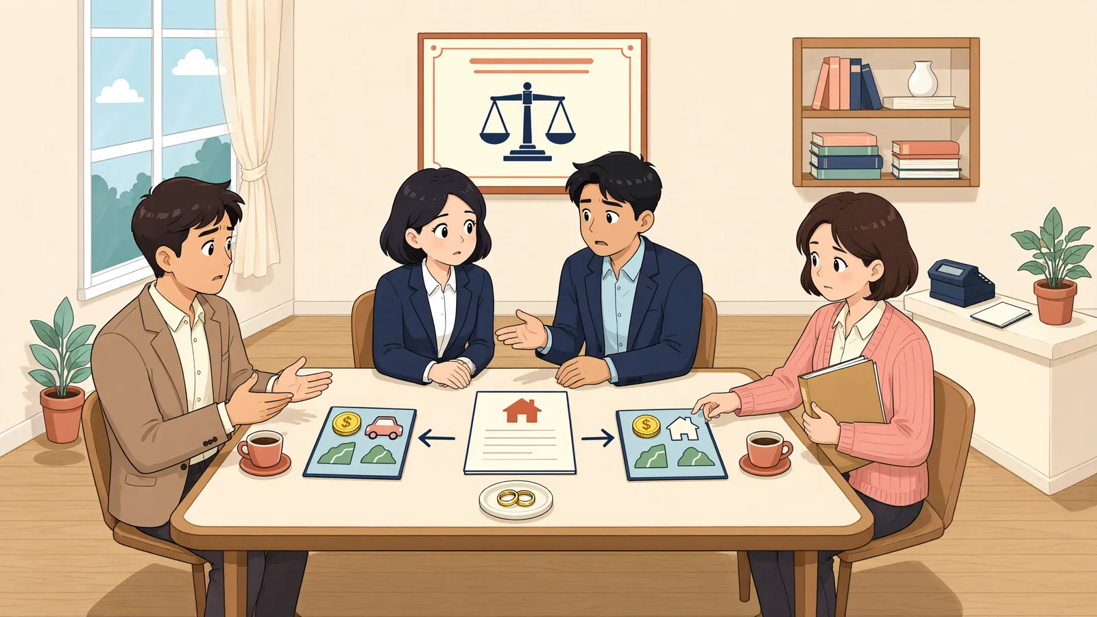 「파산 전 배우자에게 넘긴 재산, 재산분할이면 괜찮을까?」 상황을 그린 삽화