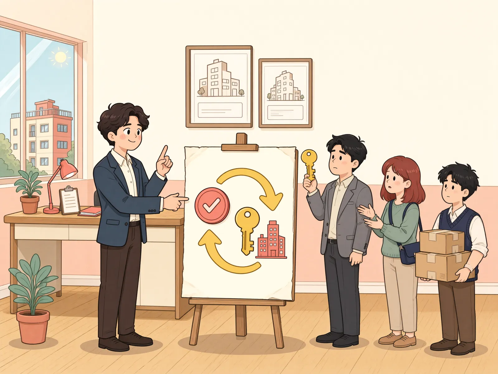「이주비를 못 받았으니 건물 인도도 미뤄도 될까」 상황을 그린 삽화