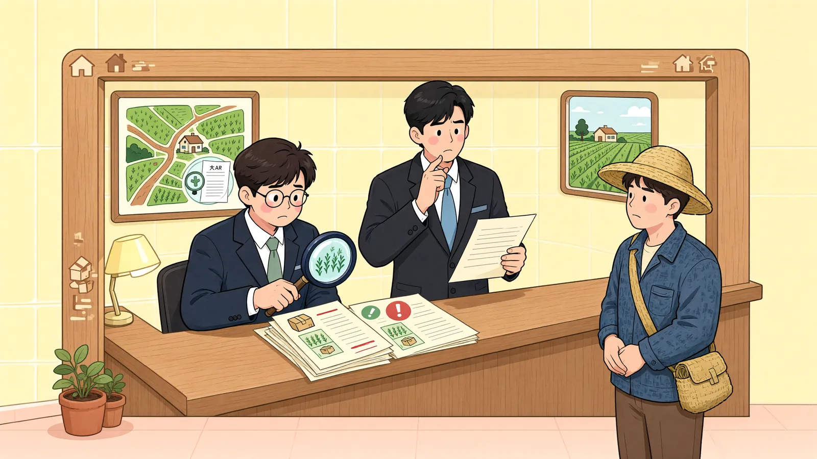 「농지 비과세 증명서가 있어도, 다시 과세될 수 있을까?」 상황을 그린 삽화
